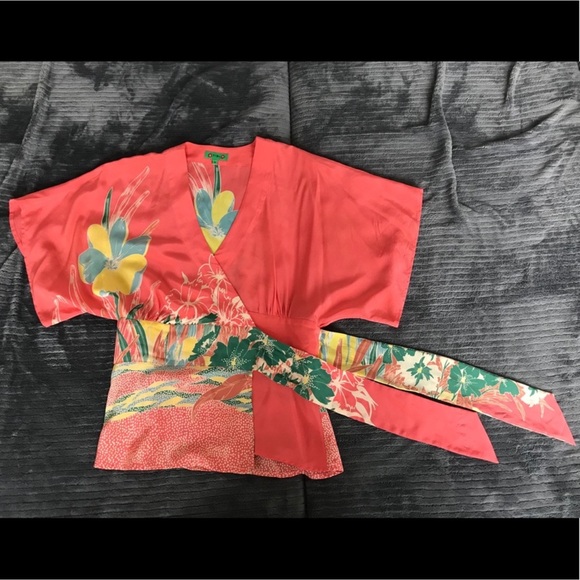 Tibi Tops - Tibi silk Kimono wrap floral